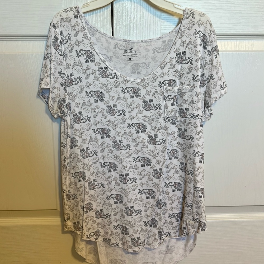 Hollister White/Pink Elephant Pattern Top